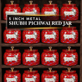 5 Inch Red Shubh Pichwai Metal Jar ( Pack of 10 )