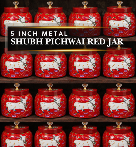 5 Inch Red Shubh Pichwai Metal Jar ( Pack of 10 )