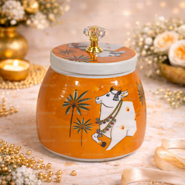 4" Pichwai Orange Metal Jar ( Pack of 10 )