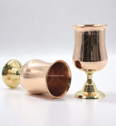 Set of 2 Copper Glass With Brass Base