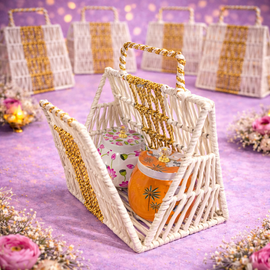 White Gold Clutch Basket with 2 Big Jars