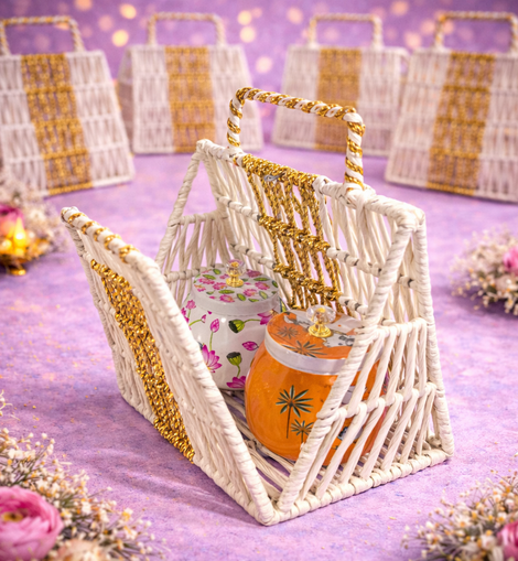 White Gold Clutch Basket with 2 Big Jars