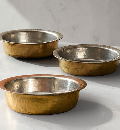 Set of 3 Brass Langdi Style Lagaan with Tin Coating