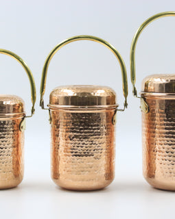 Set of 3 Copper Container with Brass Handle