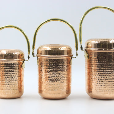 Set of 3 Copper Container with Brass Handle