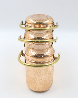 Set of 3 Copper Container with Brass Handle