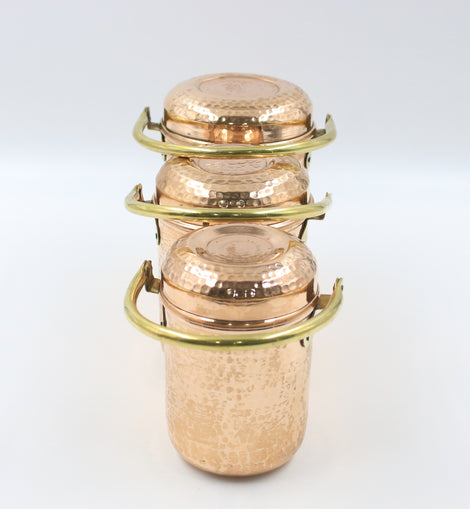 Set of 3 Copper Container with Brass Handle