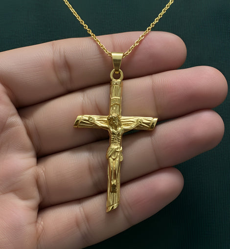 Mens Cross Pendant 24K Gold Plated