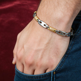 Bold Interlock Men’s Bracelet – Steel Core with 24K Gold Coating ( 001 )