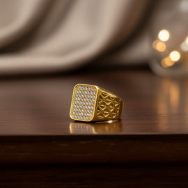 24K Gold Plated Mens Ring with American Diamonds