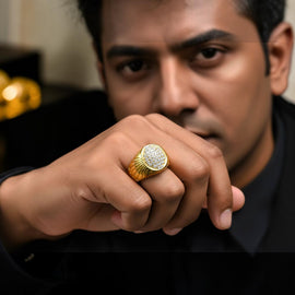 Premium 24K Gold Plated with American Diamonds Mens Ring 004