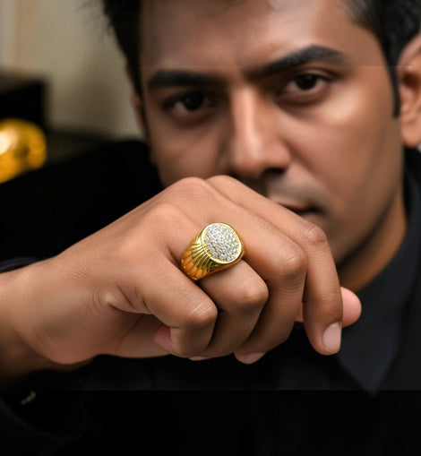 Premium 24K Gold Plated with American Diamonds Mens Ring 004