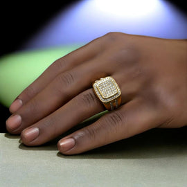 Premium 24K Gold Plated with American Diamonds Mens Ring 005