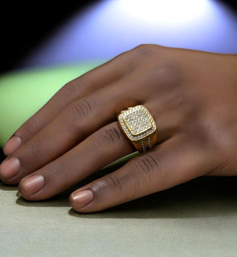Premium 24K Gold Plated with American Diamonds Mens Ring 005