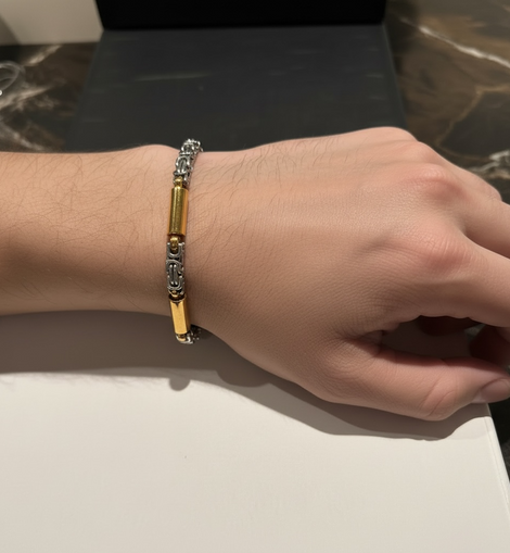 Bold Interlock Men’s Bracelet – Steel Core with 24K Gold Coating (002)