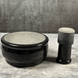 Deep Black Granite Mortar Pestle Dia 14cm