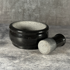 Deep Black Granite Mortar Pestle Dia 14cm