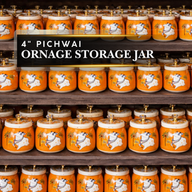 4" Pichwai Orange Metal Jar ( Pack of 10 )