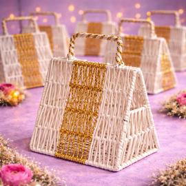 White Gold Clutch Basket with 2 Big Jars