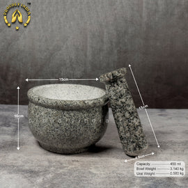 White and Black Marble Mortar Pestle Dia 15cm