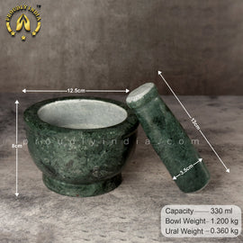 Green Marble Mortar Pestle Dia 12 cm