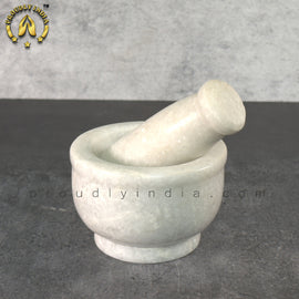 White Marble Mortar Pestle Dia 9.5 cm