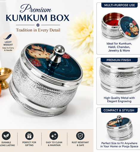 Kumkum Holder Pichwai Design Green Lid