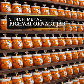 5" Pichwai Organge Metal Jar