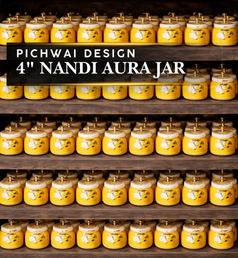 4 Inch Yellow Pichwai Metal Jar ( 10 Piece )