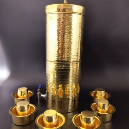 Proudly India Coffee Filter, Big Brass Hammered Coffee Filter, 12 Hammered dabara Set, Party Style Coffee Maker