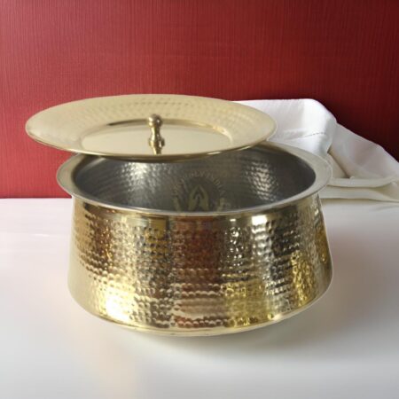 PROUDLY INDIA Biryani Brass Handi, Cooking Handi, Cooking Pot With Ladle, 4 Liter Brass Degchi