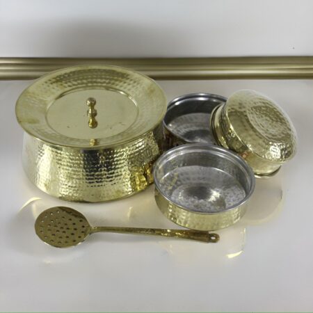 4 Liter Brass Biriyani Handi with Brass Serving Bowl Set and Ladle