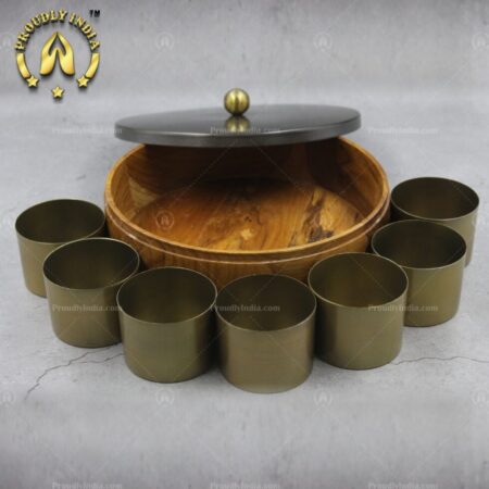Wooden Masala Box With Metal Lid