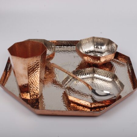 Copper Hexagon Thali Set 6 Piece