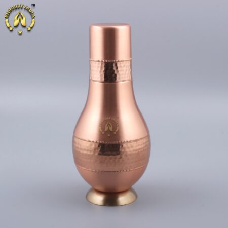 Copper Surahi Shape Bottle With Inbuilt Glass