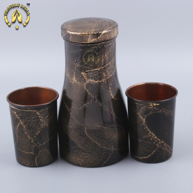 Copper Black Enamelled Bottle With 2 Glasses