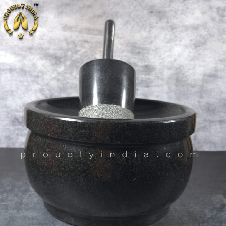 10 Inch Black Granite Aatukal | Manual Hand Grinder | Molcajete