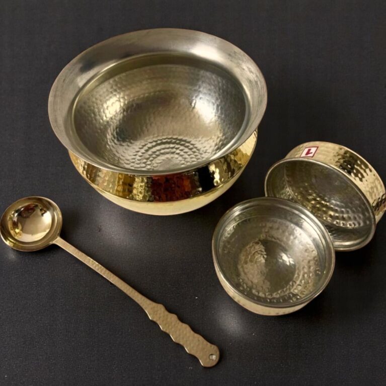 Brass Cooking Handi with Serving Bowl and Ladle