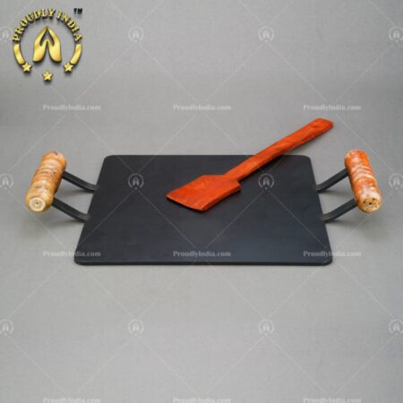 Cast Iron Square Dosa Tawa with Wooden Handles