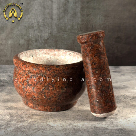 Red Granite Deep Mortar And Pestle