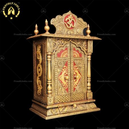 Antique Looking HandCrafted Artwork Gold Coated Prayer Unit | Pooja Mandir | Home Temple | Pooja Almirah | Pooja Cabinet With Arch Drawer