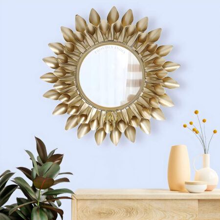 Golden Bloom Aura Metal Wall Mirror