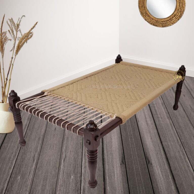 Wooden Beige Handwoven Charpai Daybed