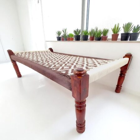 Brown and White Pattern Wooden Charpai