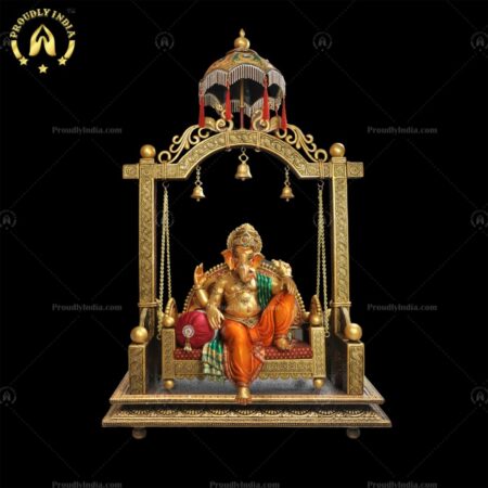 Buy Online Brass Chatri Jhula Ganesh,Brass Big For Temple,Hindu Divine Statue,God Of Good Luck,Ganesha Idol,Ganesh Murti With Chatri Swing