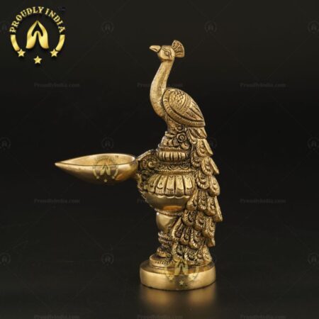 Buy Traditional Brass Handmade Peacock Shape Diya Set