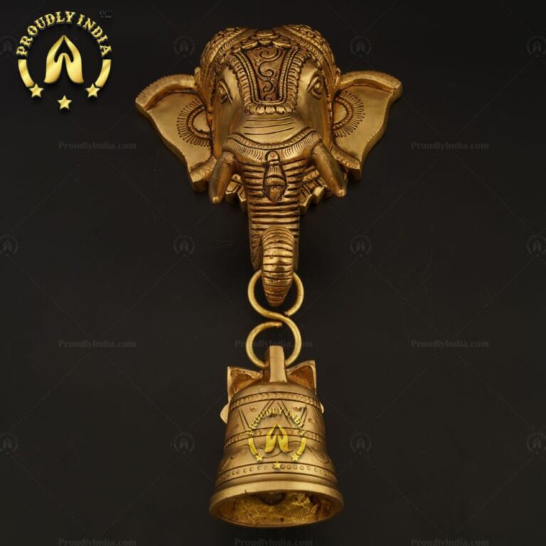 Brass Decorative Elephant Face Bell Wall Hanging Idol