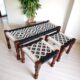 White and Black Rope Bench with Sitting Stools