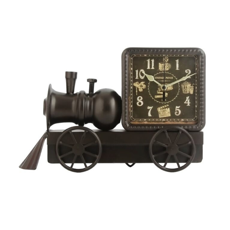 Black Iron Train Engine Model Table Clock