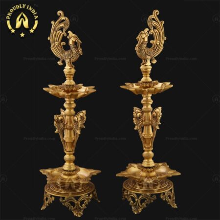 Brass Handmade Two Steps Annapakshi Diya Set of 2